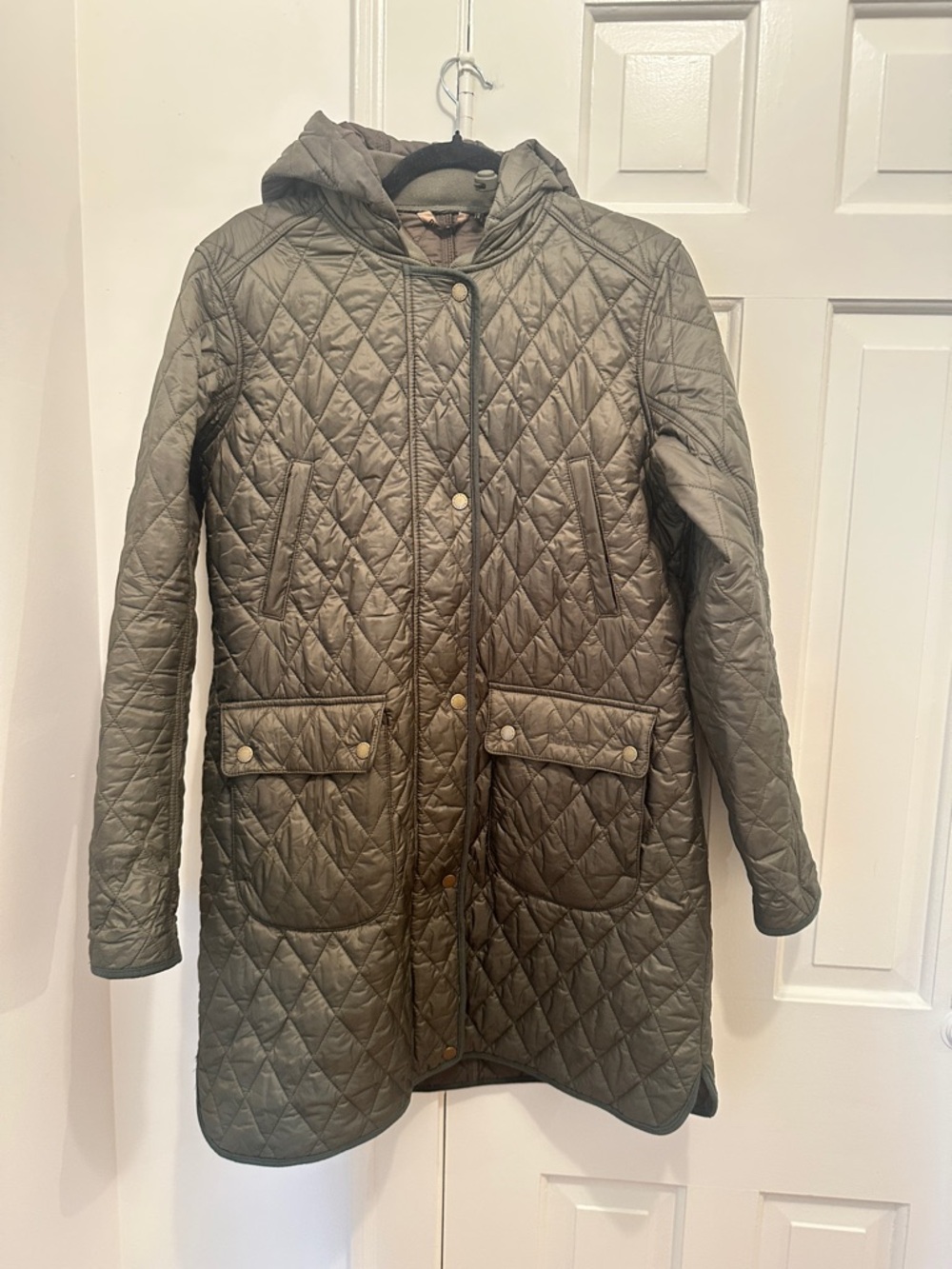 Barbour Long Quilted Hooded Women's Coat in Olive Green